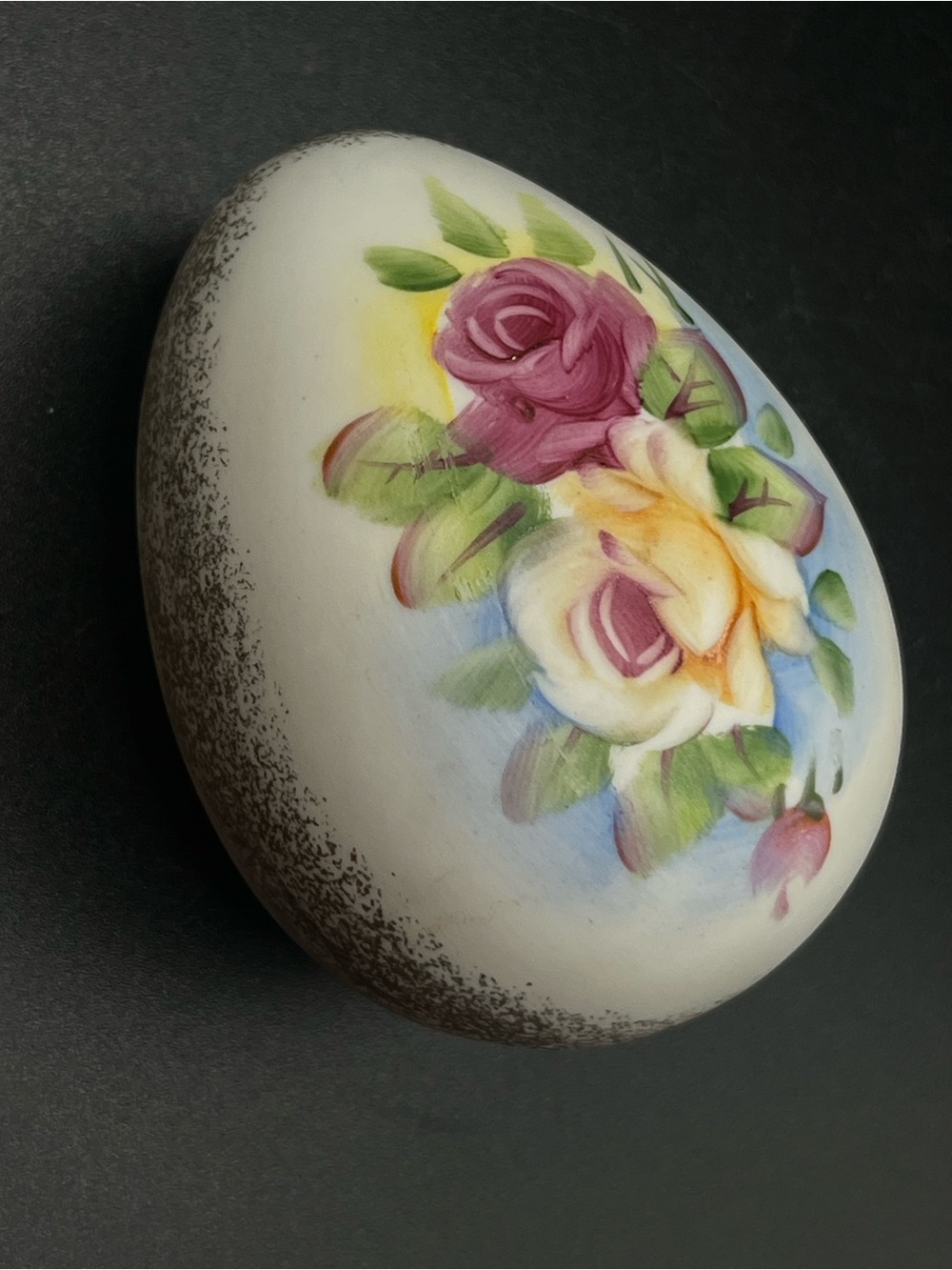 Vtg Japan Hand-Painted Floral Decorative Egg Trinket Box